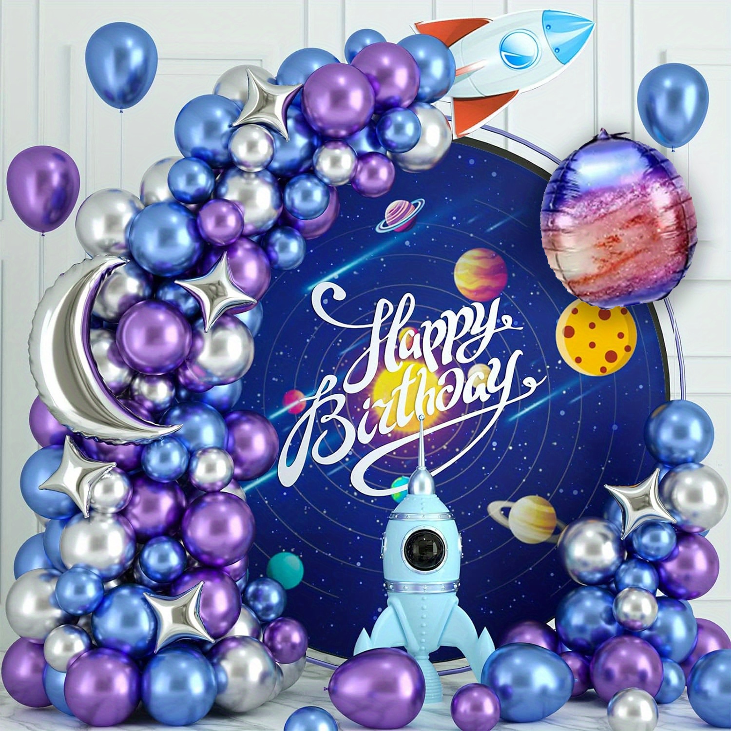 Globos de fiesta del espacio exterior, 60 piezas de decoraciones de fiesta  de cumpleaños, suministros temáticos del universo espacial, globo de