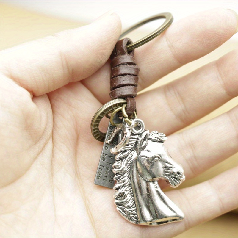 Vintage Alloy Bronze Horse Head Keychain for Men, Fashion Backpack Car Key Pendant,Temu