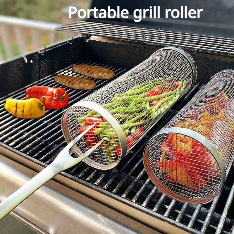 Portable Bbq Grill Cage Stainless Steel Round Rolling Grill Grill