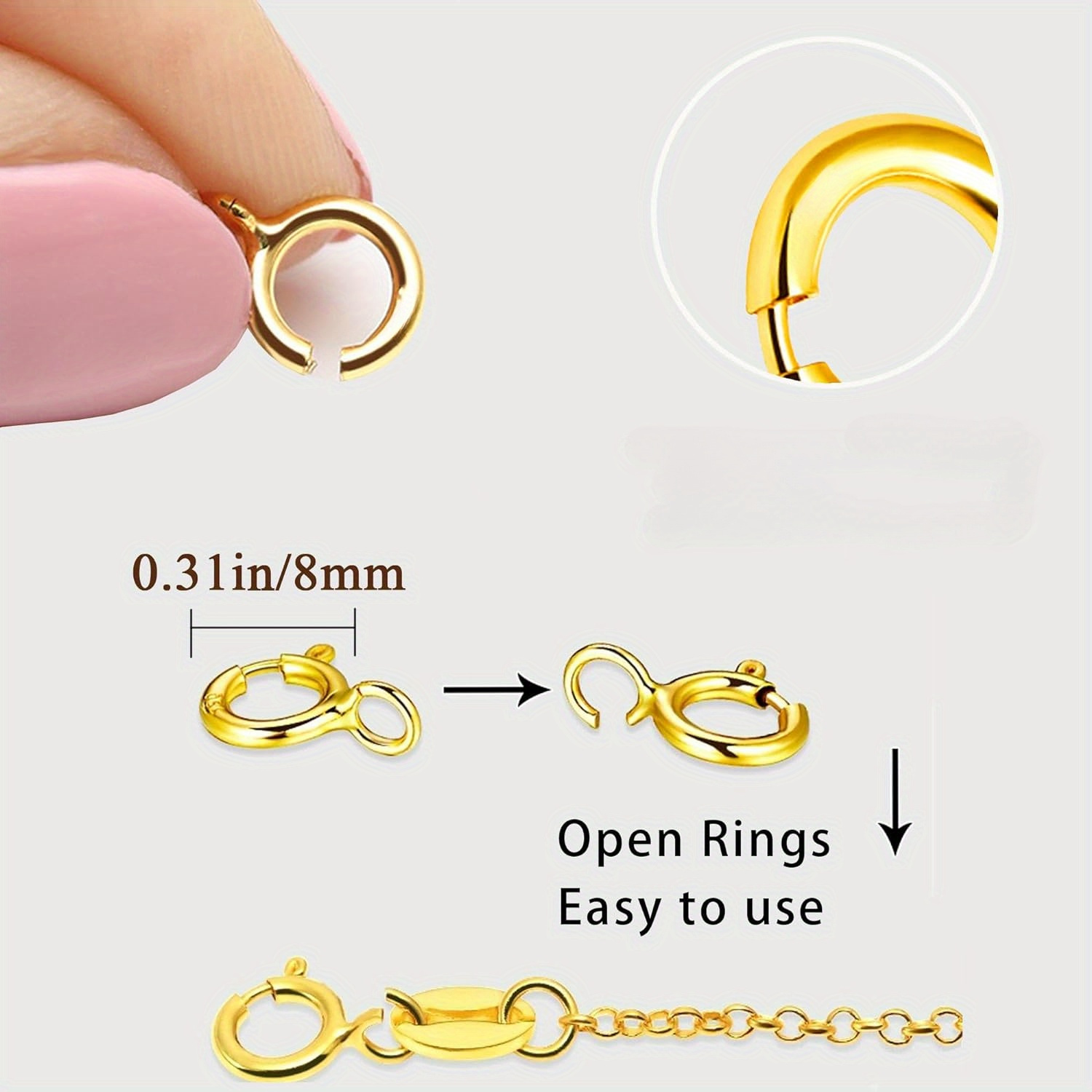 3pcs Stainless Steel Gold Spring Ring Clasps for Jewelry Making