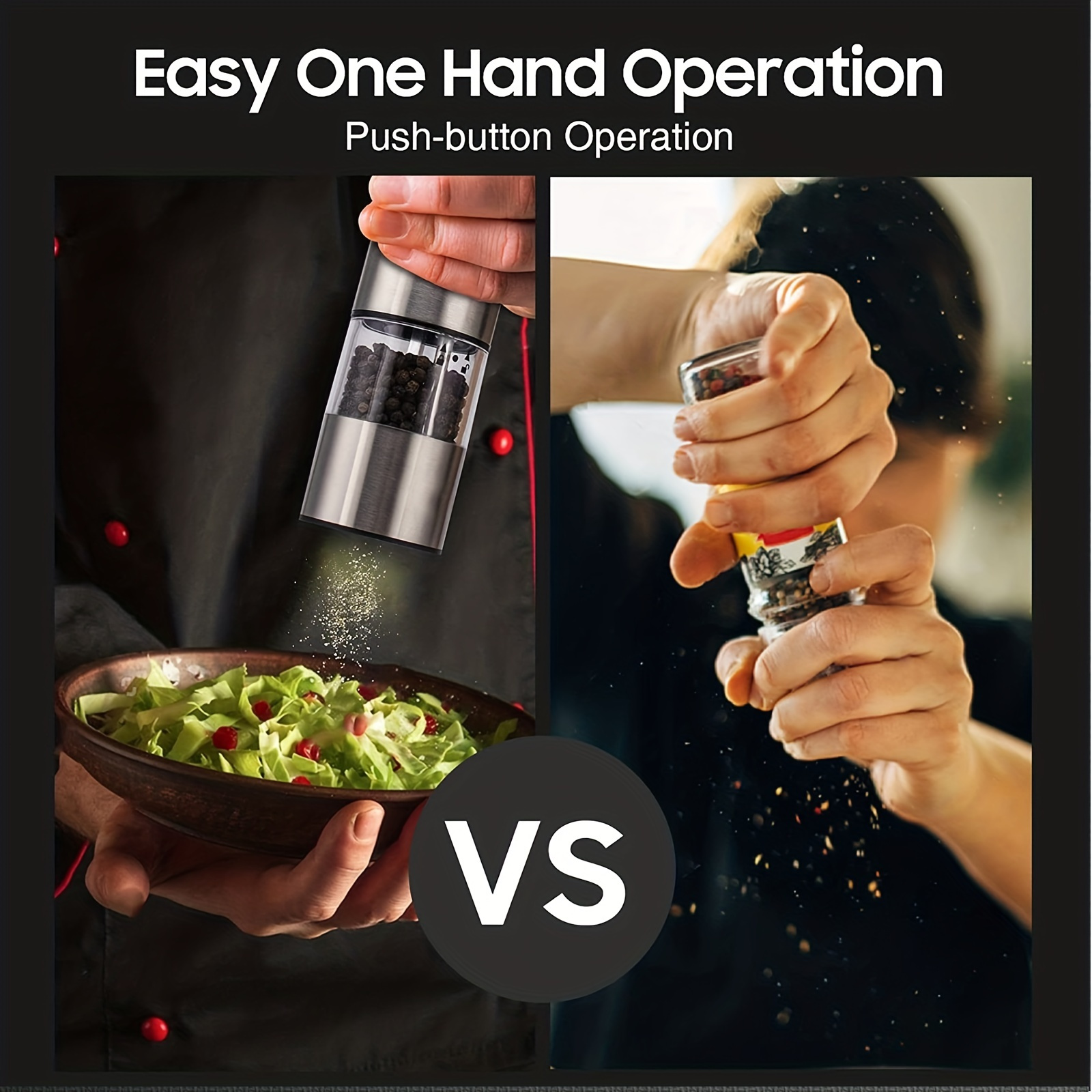 2pcs, Electric Salt And Pepper Grinder Set, Battery Operated Stainless  Steel Spice Mill With Light, Automatic Pepper Grinder, One Handed  Operation, Electronic Adjustable Pepper Grinder, Kitchen  Tools,Halloween/Christmas Gift