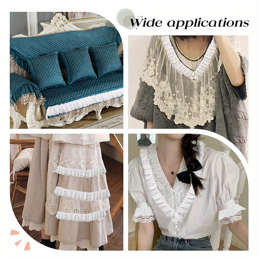 Lace Fabric Trim Ruffle Sleeve Edge Pleated Frill Sewing Elastic DIY Ribbon  Lolita Dress