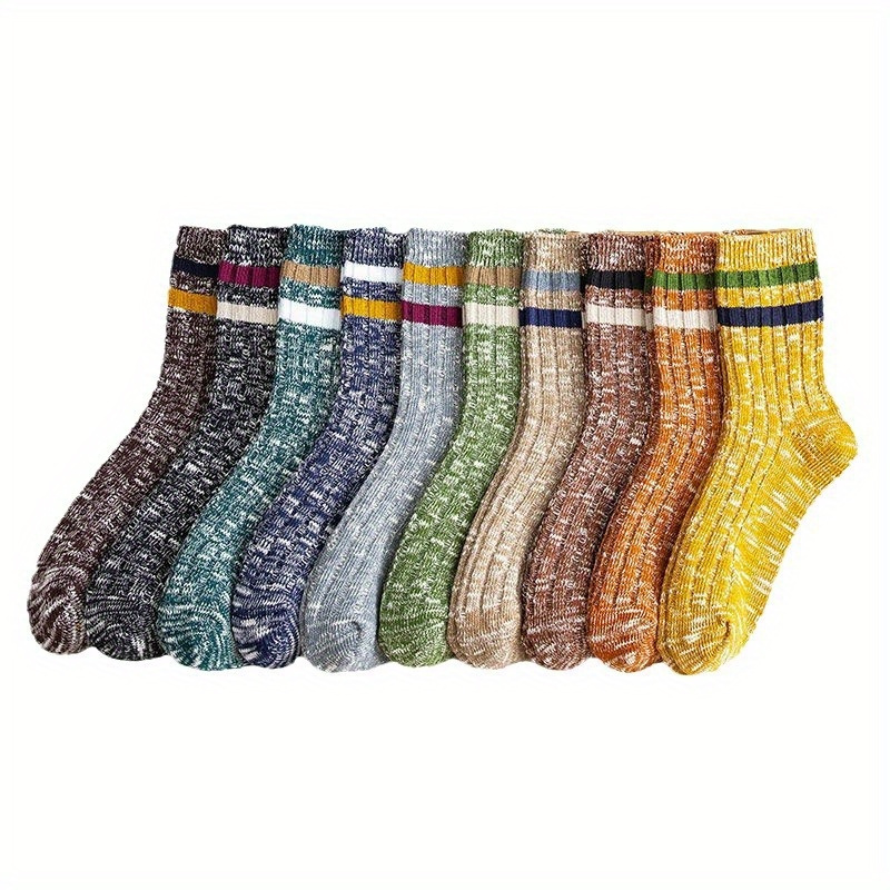 10 Pairs Of Solid Color Retro National Wind Tube Casual Double Needle Thick Line Men's Socks