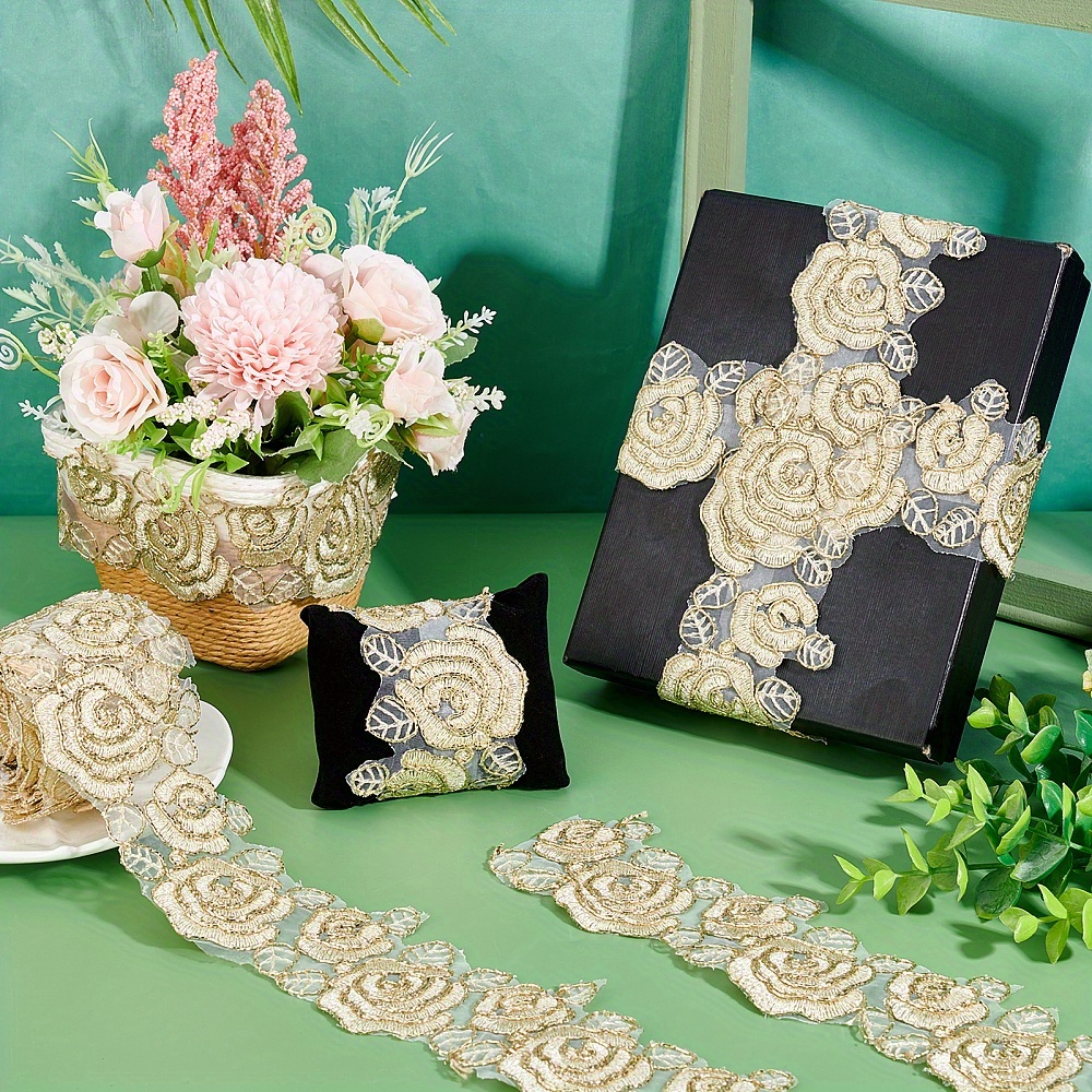 3d Flower Lace Applique Embroidered Material Trim For Diy - Temu