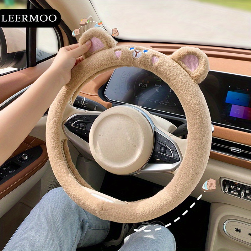 Leermoo Cute Cartoon Plush Steering Wheel Cover For Women - Temu