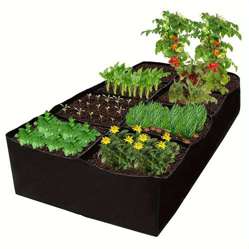 1 Pack, Garden Bed, 128 Gallon 8 Grids Plant Grow Bags, 3x6FT Breathable Planter Raised Beds For Growing Vegetables Potatoes Flowers, Rectangle Planting Container For Outdoor Indoor Gardening
