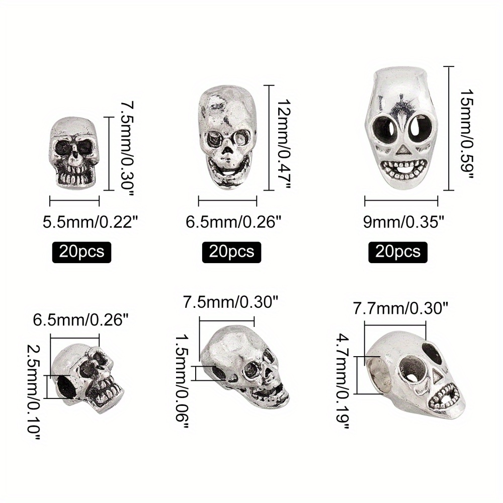 3 Style Alloy Skull Spacer Beads Zinc Alloy Beads For Diy - Temu