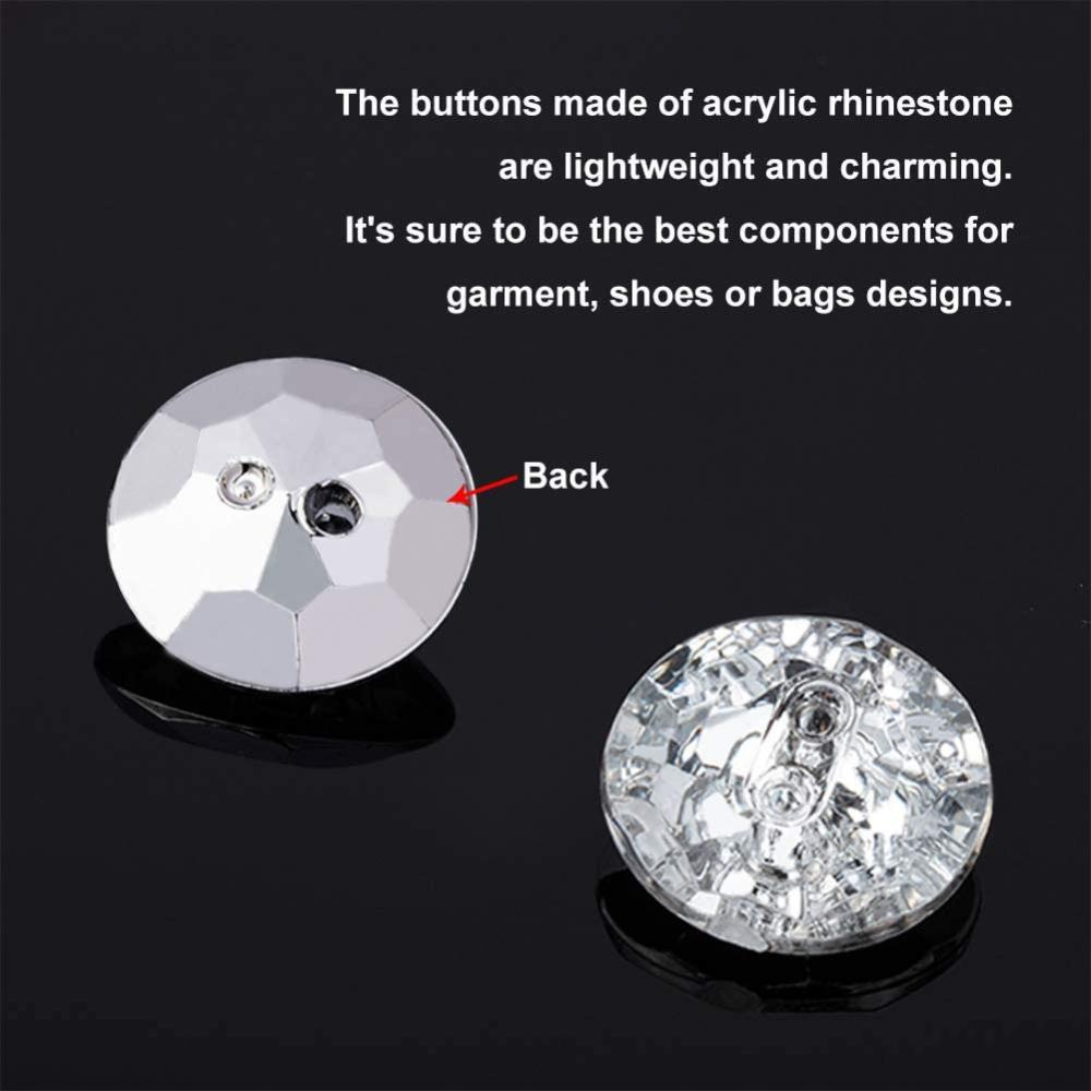 100Pcs 2-Hole Flat Round Clear Acrylic Rhinestone Buttons Sewing