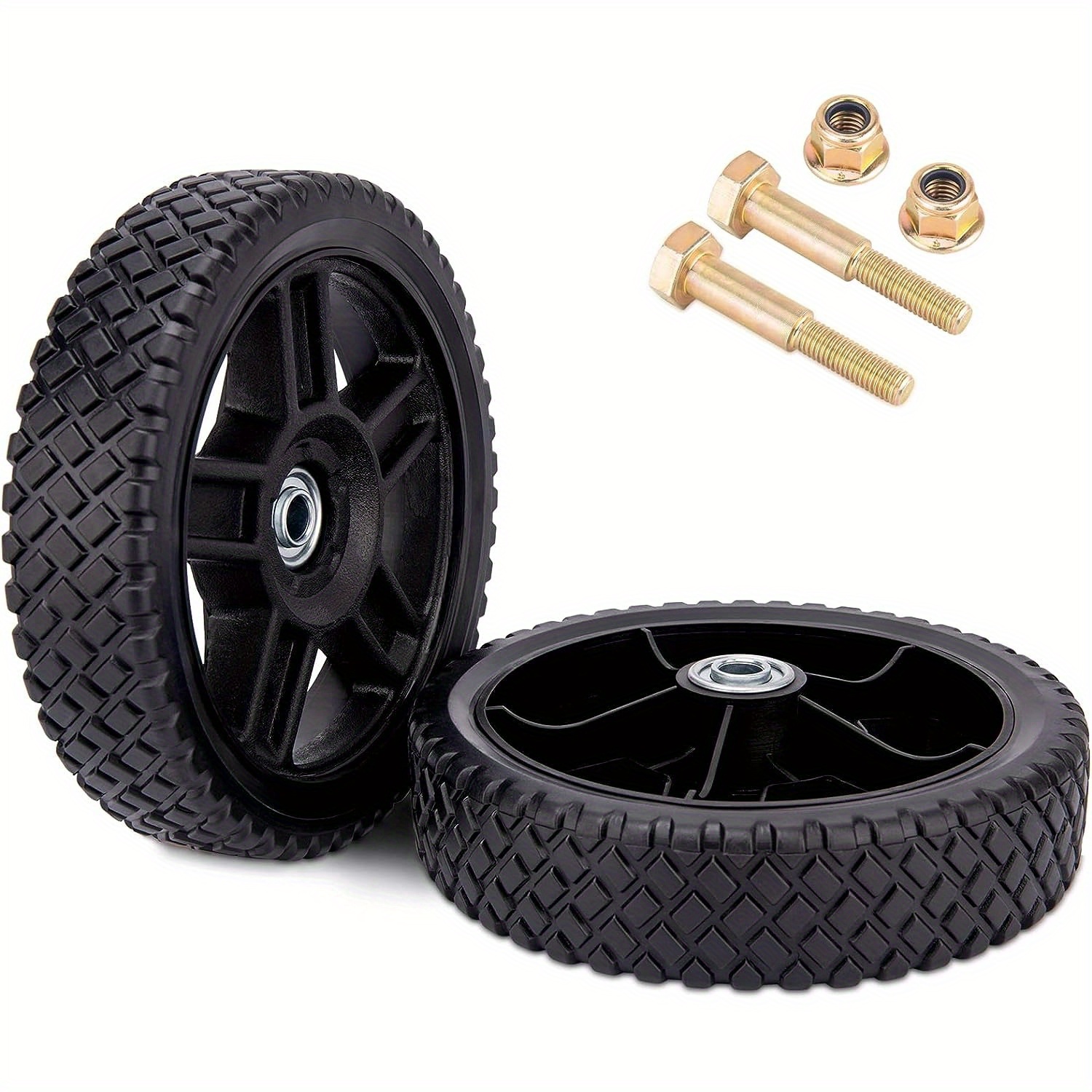 

2pcs/set 8-inch Lawn Mower Wheels Fits Most Standard Push Lawn Mowers With Inner And Outer Bearings - Includes Bolts, Nuts, Mower Accessories