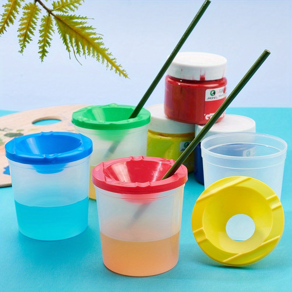 4pcs Paint Brushes And 4pcs No Spill Paint Cups With Lids For Kids