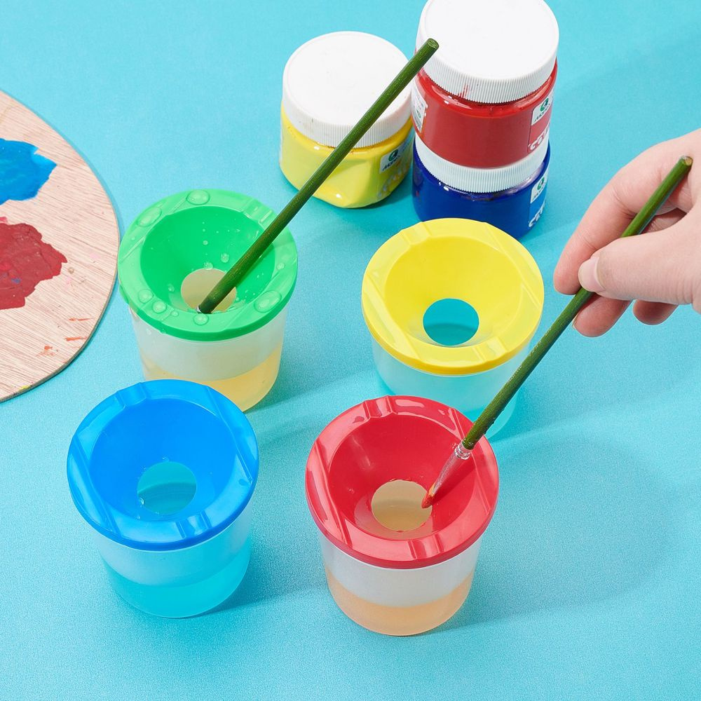 No Spill Plastic Paint Cups With Colored Lids Art Brush Pens - Temu