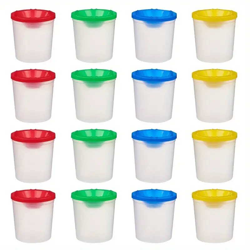 No Spill Plastic Paint Cups With Colored Lids Art Brush Pens - Temu