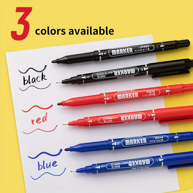 Permanent Markers Pen Nib Double Headed Waterproof Black - Temu