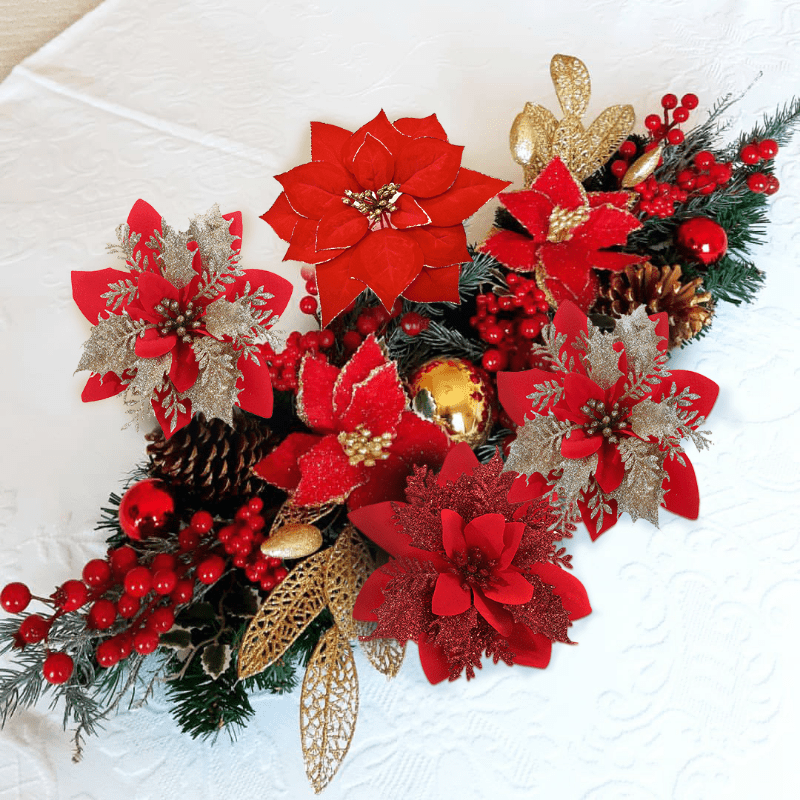 Poinsettias Artificial Christmas Flowers Glitter Poinsettia - Temu