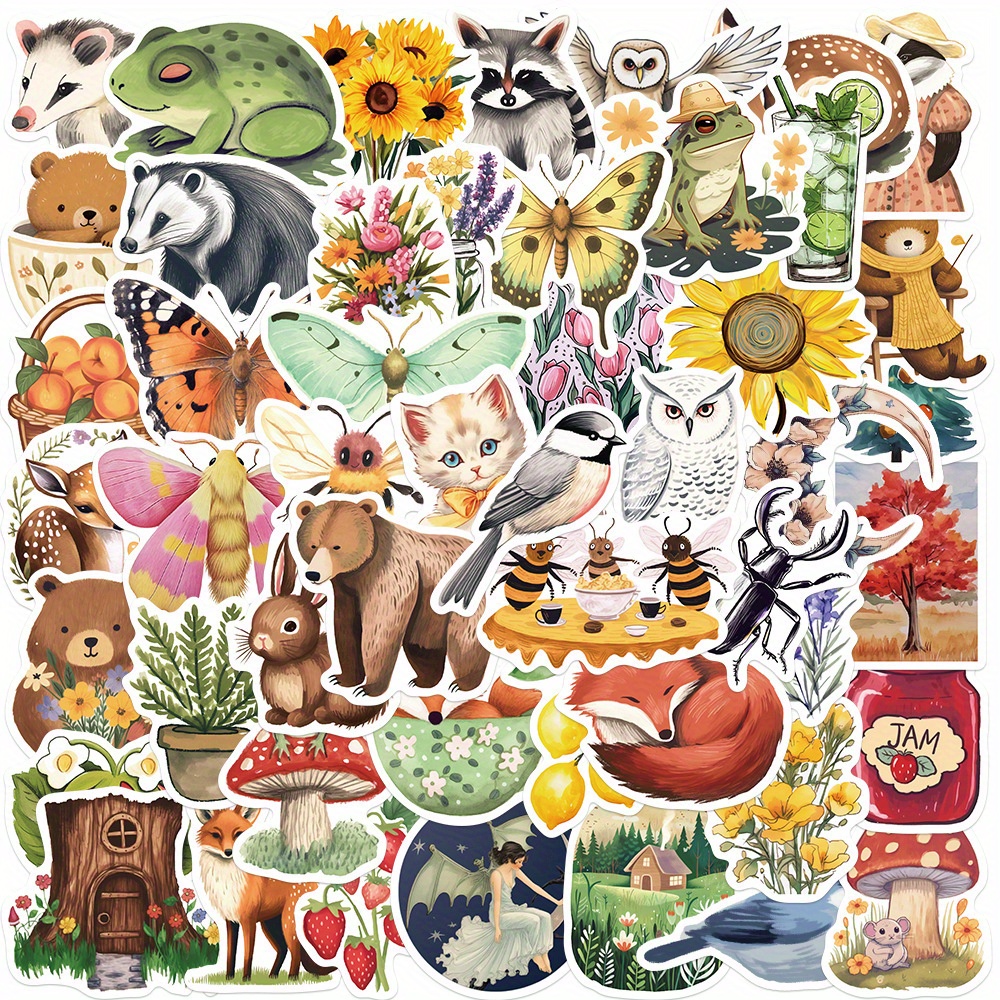 Cartoon Mysterious Forest Illustration Animals Decals - Temu