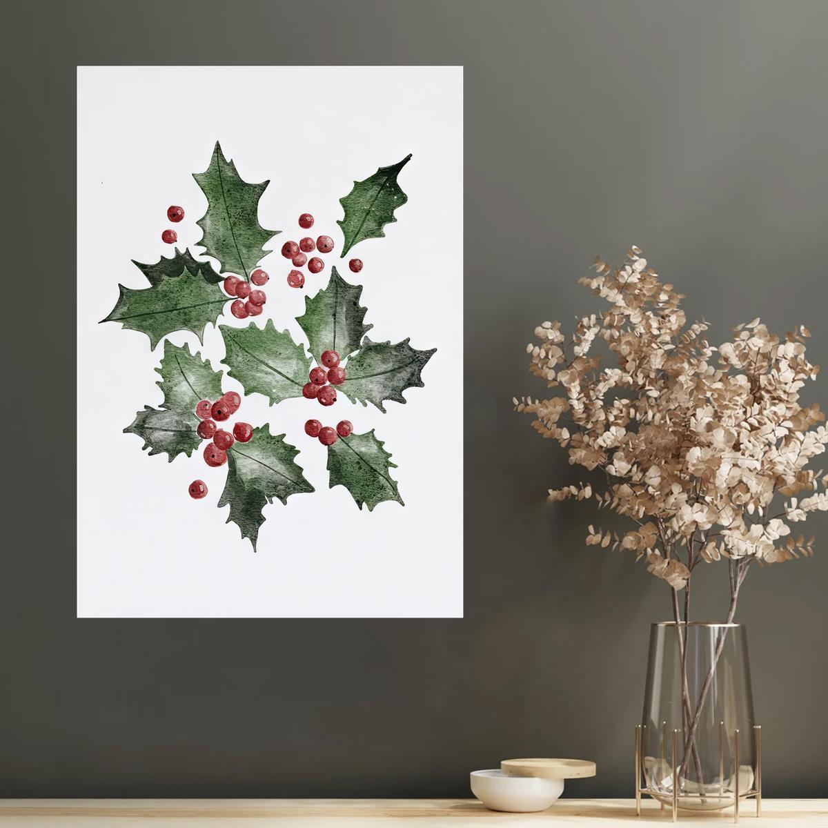 Poster Christmas holly with berries. 