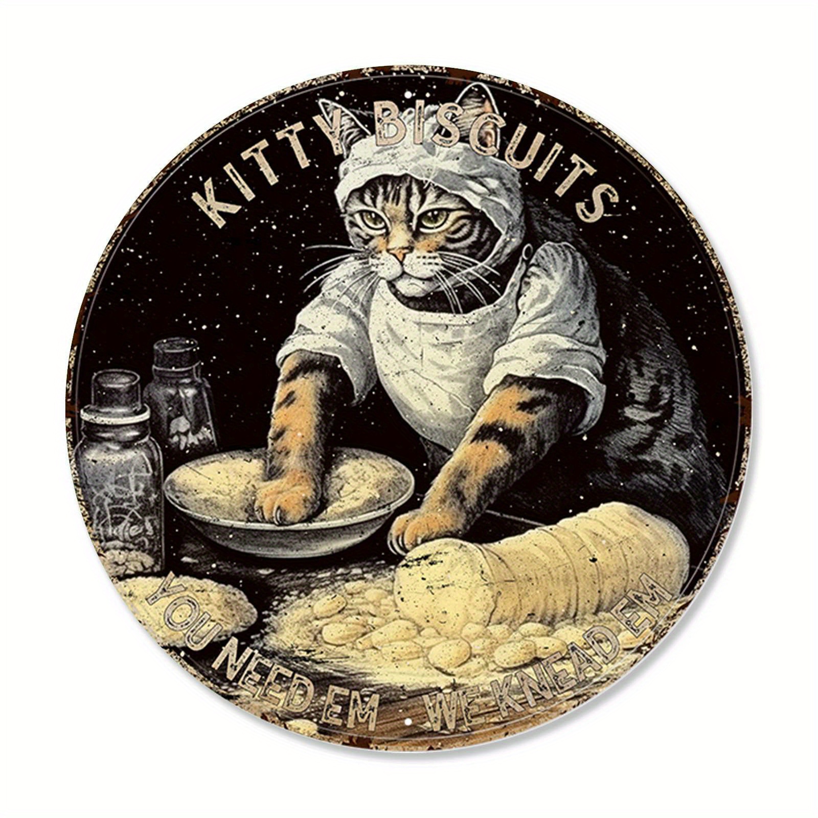 Plaque Métal Rétro THUANCKY Chat "You Need Em We Knead Em" – Décoration Murale Cuisine 20x30cm – Idée Cadeau Originale