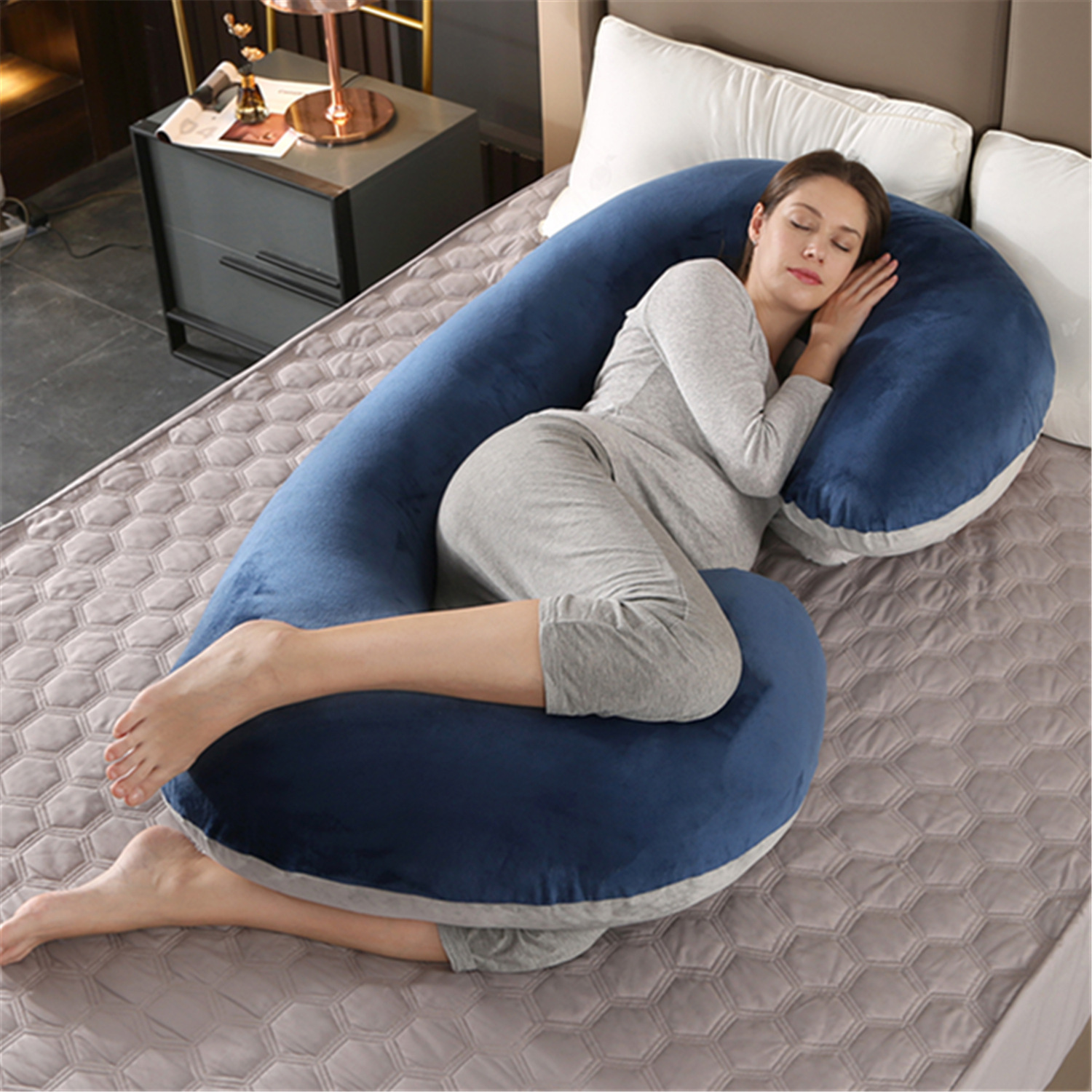 Almohada de embarazo para dormir de lado, almohadas de maternidad  ajustables para dormir Snoogle almohada corporal cuña para espalda, regalos  de