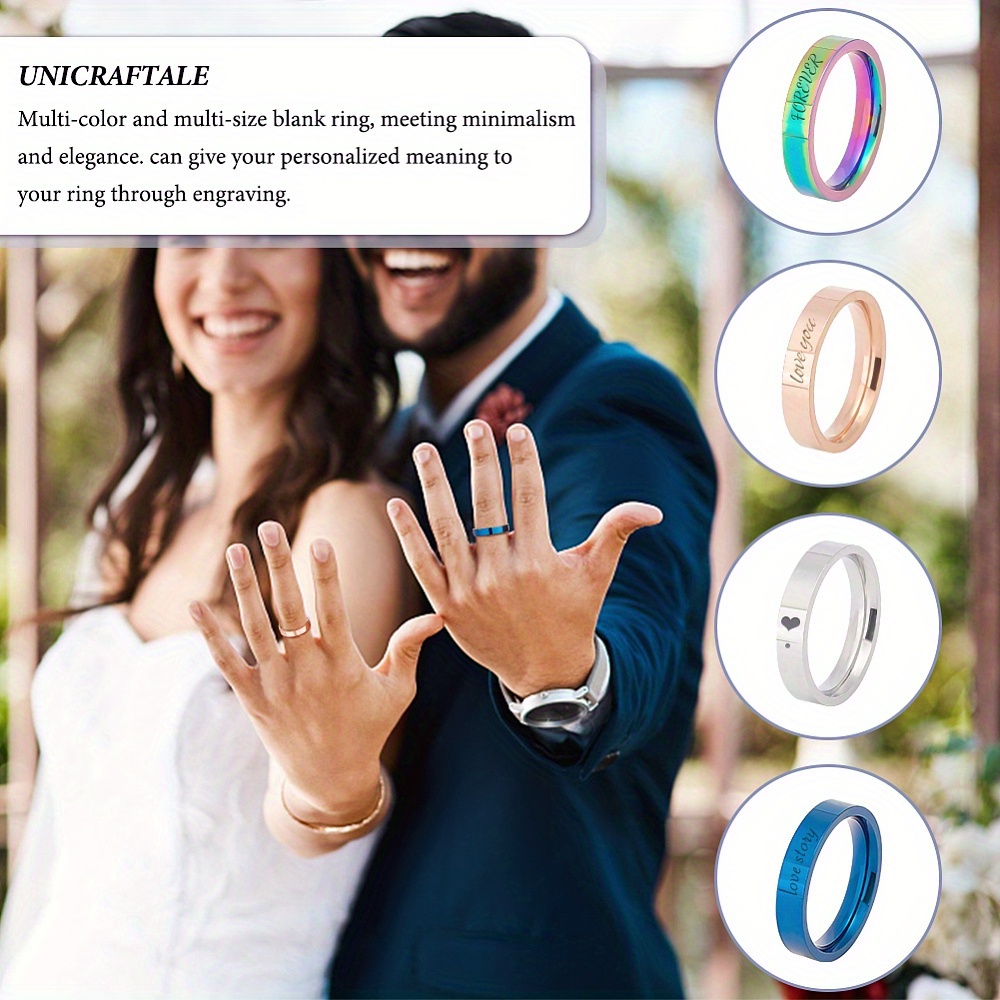 UNICRAFTALE 20pcs 5 Colors Blank Core Ring Size 7 Stainless Steel Grooved  Finger Ring for Inlay Round Empty Ring Blanks with Velvet Pouches for