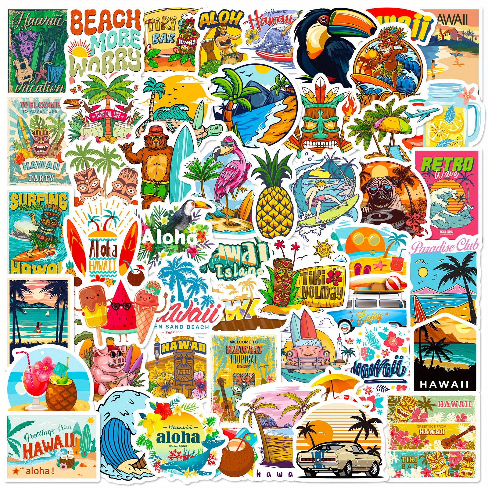 Cartoon Hawaii Travel Stickers Cool Room Diy Waterproof - Temu