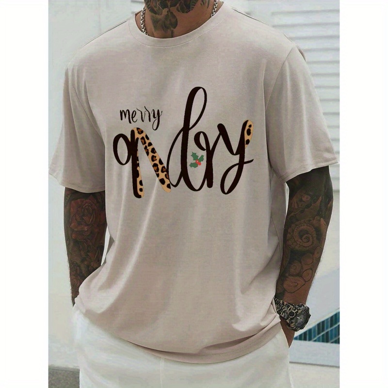 Men Letter Graphic Leopard Printed Tee Shirt Summer Casual Short