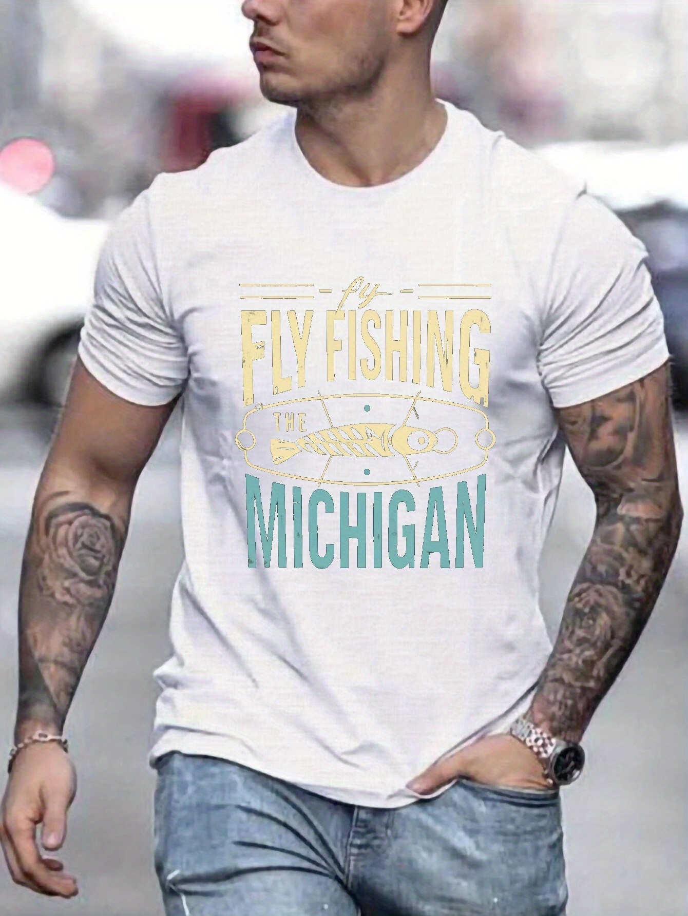 Plus Size Men's fly Fishing  Graphic Print T shirt - Temu Canada