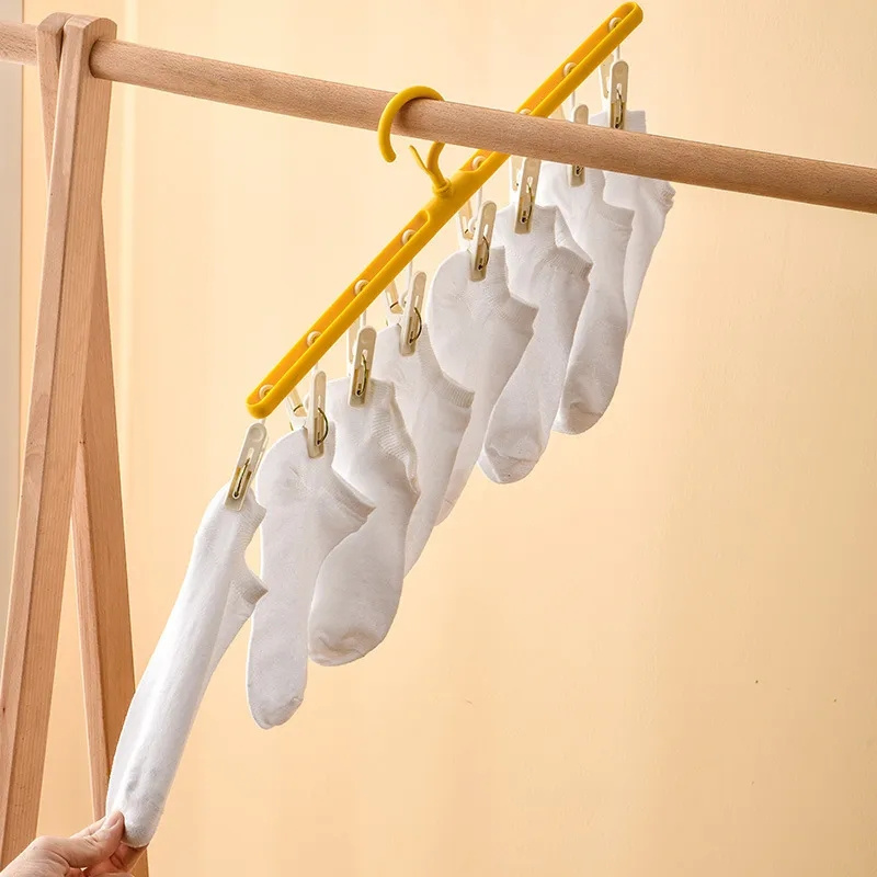 8 Clips Plastic Clothes Drying Hanger Windproof Clothing Rack