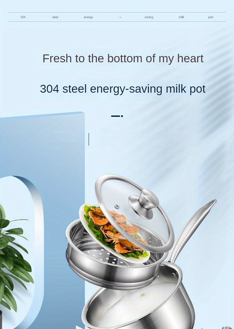 1pc stainless steel saucepan thickened milk pot food grade baby food supplement pot with 2 tier steamer drawer details 0