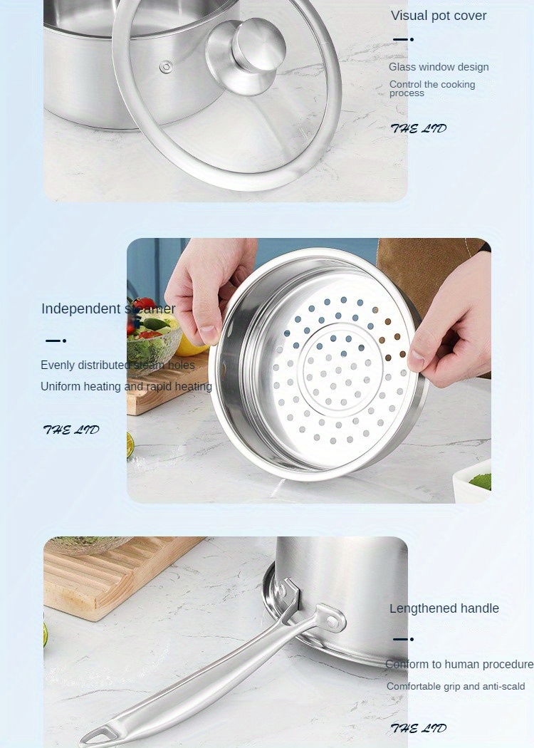 1pc stainless steel saucepan thickened milk pot food grade baby food supplement pot with 2 tier steamer drawer details 12