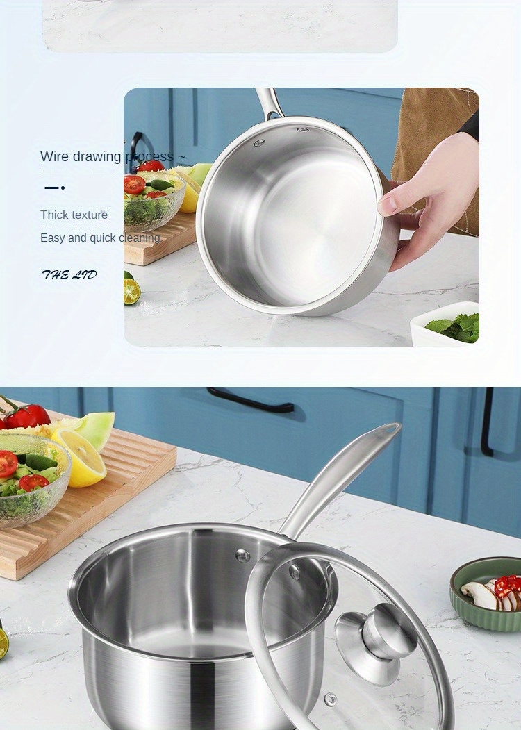 1pc stainless steel saucepan thickened milk pot food grade baby food supplement pot with 2 tier steamer drawer details 13