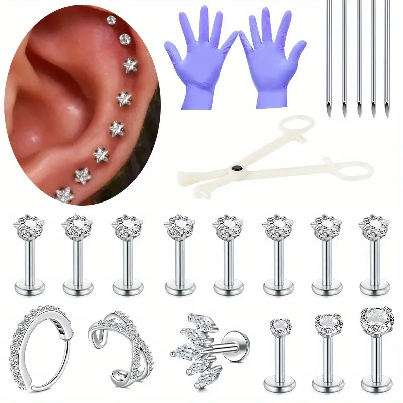 Body Piercing Kit Set Forwards Helix Earring Rook Daith - Temu