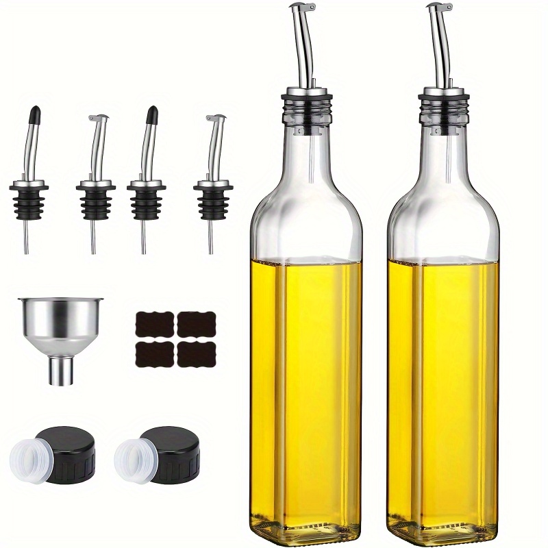 SINO GLASS 2-Pack SQUARE Oil & Vinegar Glass Dispenser Bottles