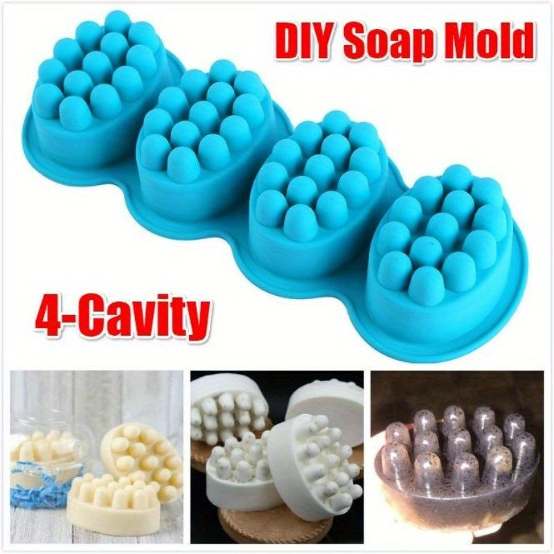1pc 4 Cavities, Massage Bar Soap Molds Silicone, Handmade Hair Comb, Brush,  Shampoo Ice Mold For Hair