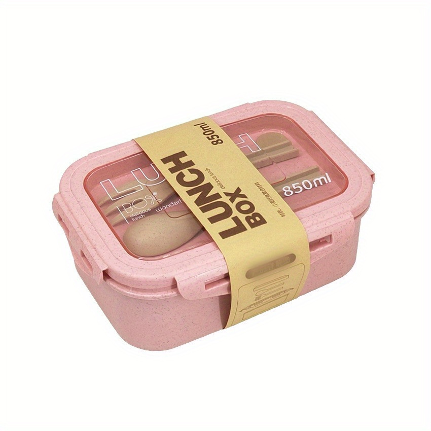 Wheat Straw Lunch Bento Box Microwave and Dishwasher Safe 850ml Pink