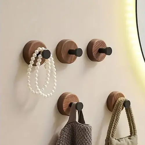 Wooden Towel Hooks Punch Free Wall Hanging Bathroom - Temu