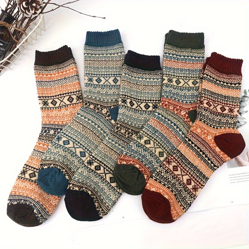 5 Pairs Men's Warm Cotton Thick Winter Crew Socks US Size 7 To 12