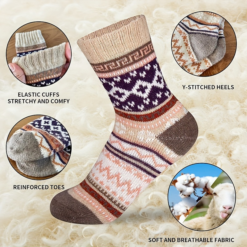 5 Pairs Men's Warm Cotton Thick Winter Crew Socks US Size 7 To 12
