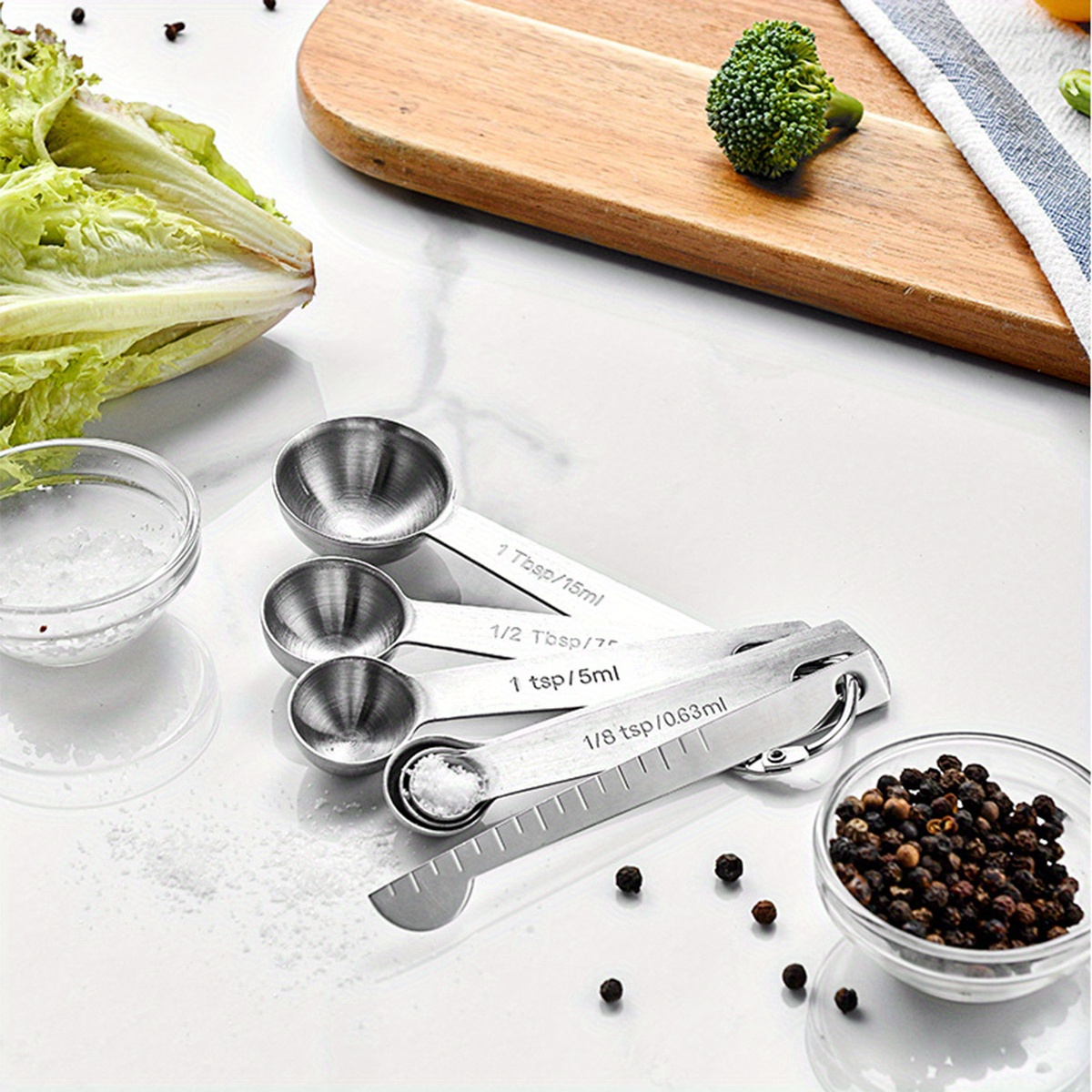 Measuring Spoons And Cup Set, Metal Measuring Spoons And Cup Sets,  Stainless Steel Measuring Spoons And Cup, Stackable Kitchen Measuring Spoons  For Dry And Liquid Ingredients, Tablespoon, Coffee Measuring Spoon, Kitchen  Stuff