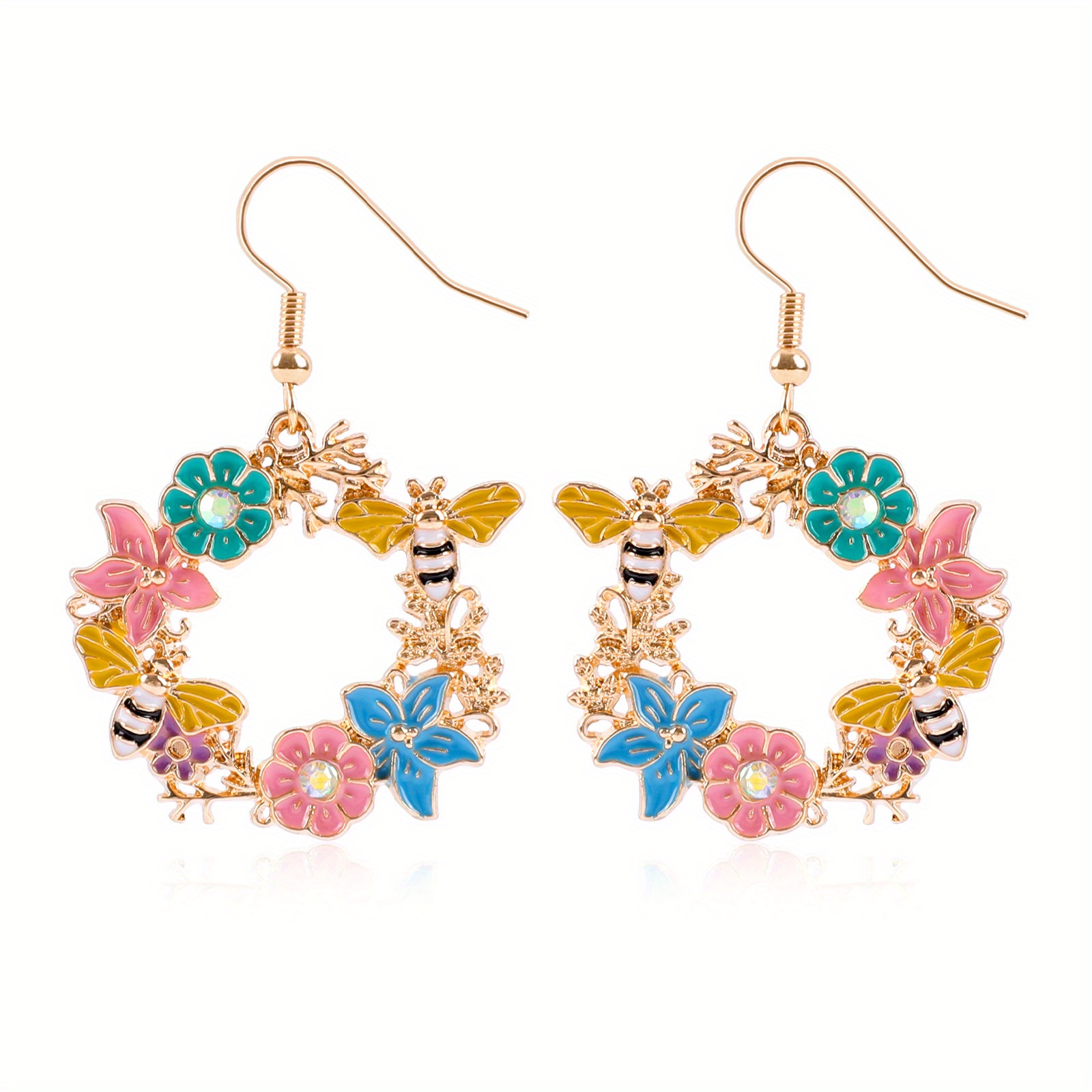 Fashion Bee Flower Honeycomb Earrings For Women And Girls As Birthday And  Christmas Gifts - Temu