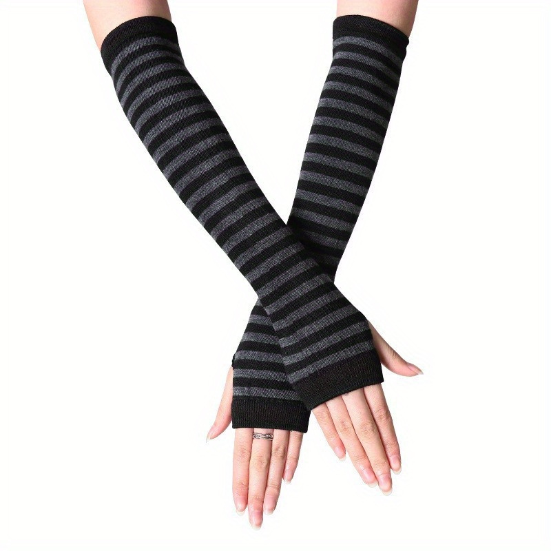 Y2K Winter Fingerless Gloves, Hip-Hop Streetwear Warm Elastic Knitting Arm Warmer for Women,Temu