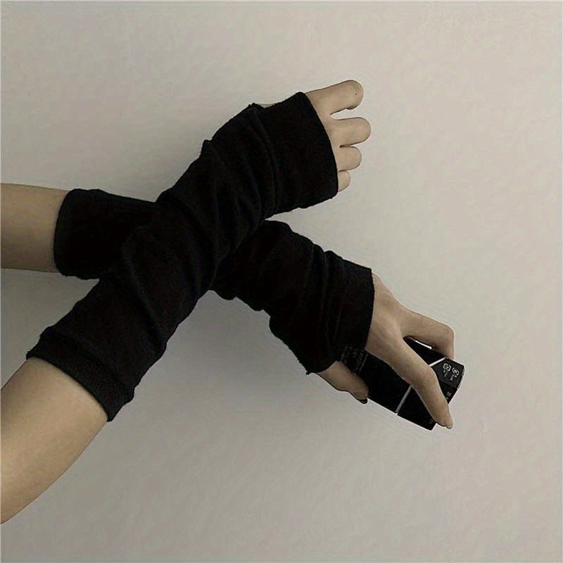 Y2K Winter Fingerless Gloves, Hip-Hop Streetwear Warm Elastic Knitting Arm Warmer for Women,Temu