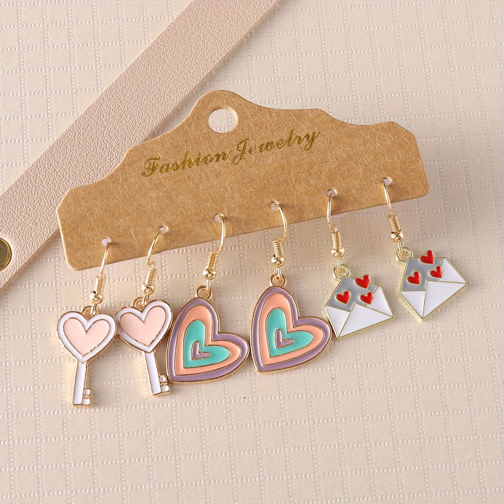

3 's Day Earring Set, Key , Zinc Alloy & Iron , , & , For Women