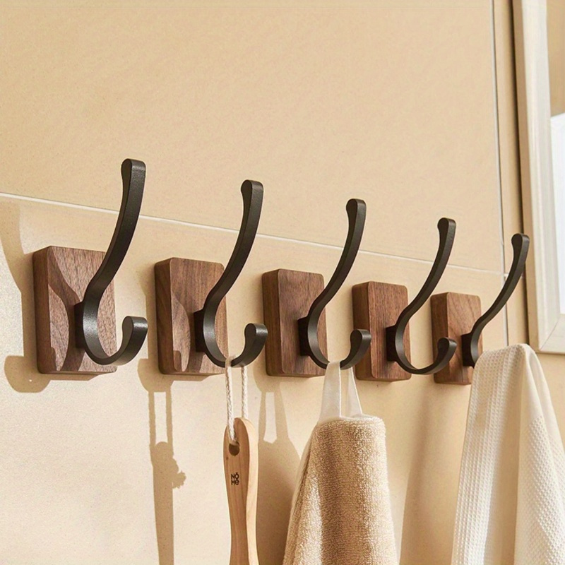 No Punching Hook Solid Wooden Bathroom Towel Hook Wall - Temu