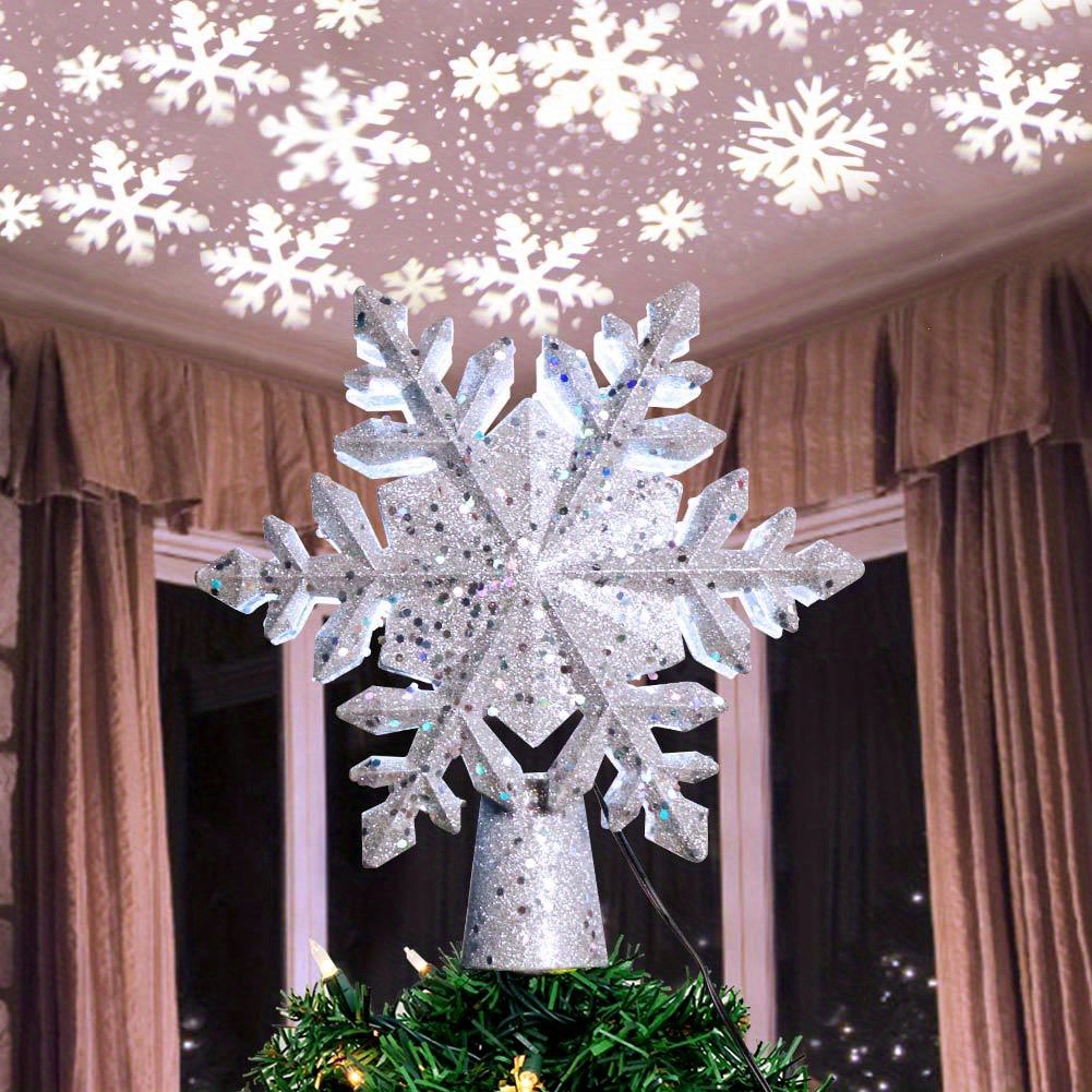 Silver Snowflake Christmas Tree Topper with LED Projected Stars