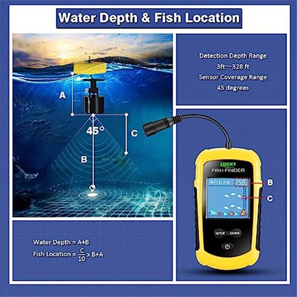Alarm Portable Sonar Fish Finders 45 Degrees Sonar Coverage - Temu