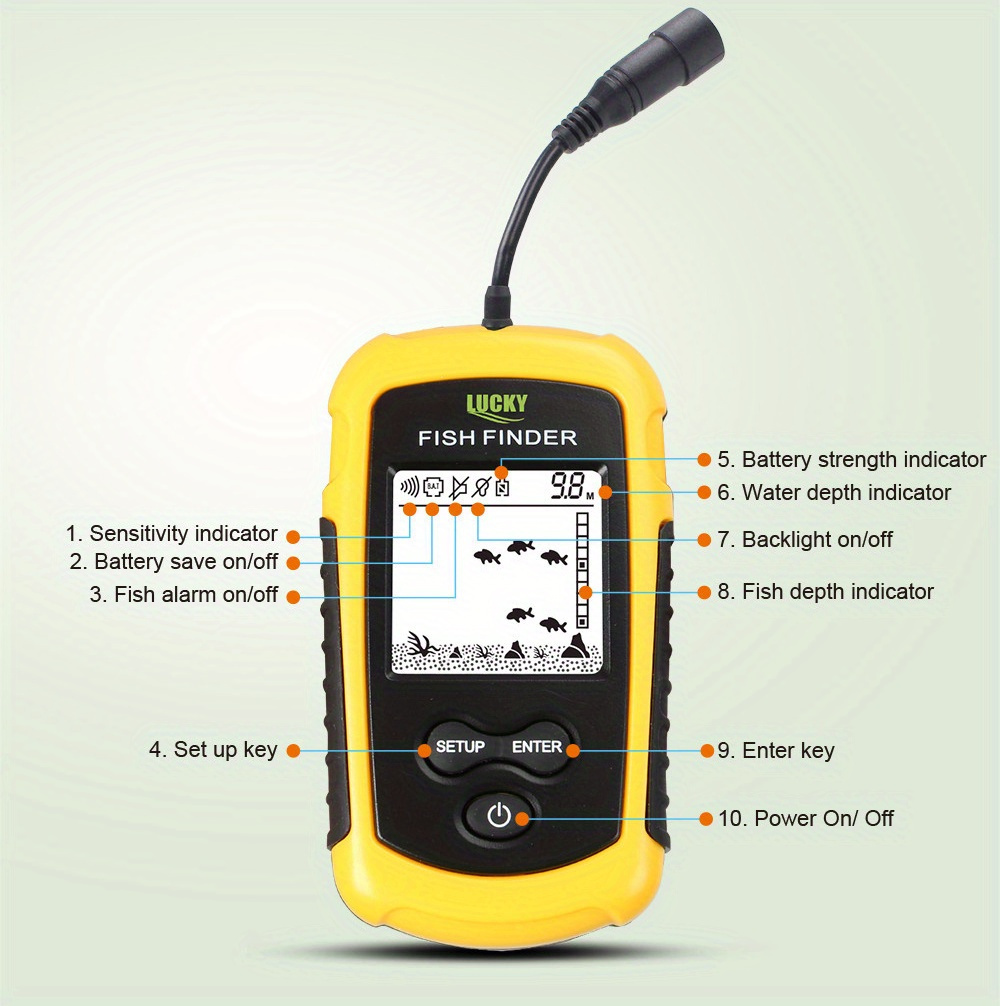 Portable Sonar Fish Finder With 45-degree Sonar Coverage, Depth Sounder,  Alarm Sensor For Fishing In Lakes And Seas