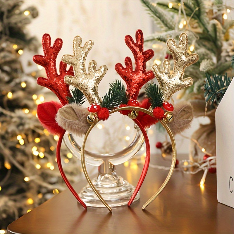 4 pcs Bandeau en Cristal,Bandeaux de Cheveux en Bois de Noël Bandeau de  Flocons de Neige de Noël Serre-tête de Noël Bandeau de Fête