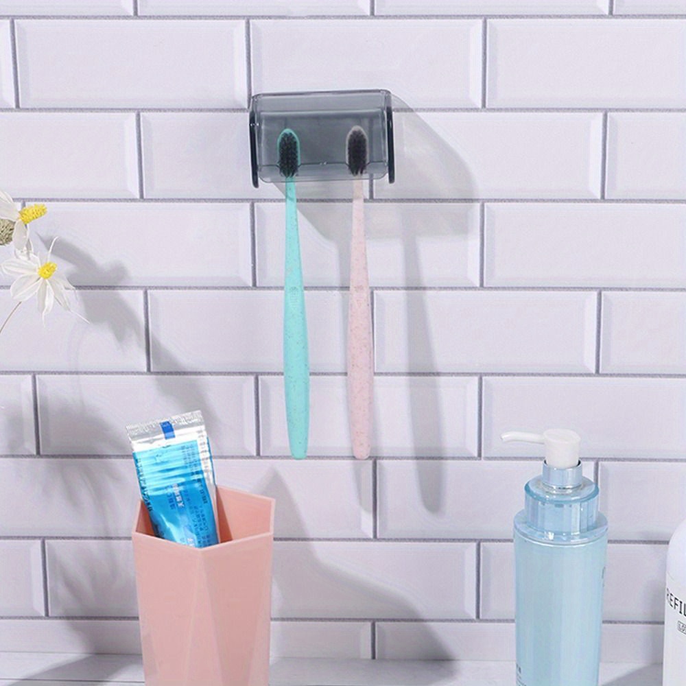  Soporte para cepillos de dientes montado en la pared con  cubierta para baño, 2 ranuras organizador de almacenamiento de cepillos de  dientes para ducha, colgador de cepillos de dientes autoadhesivo con