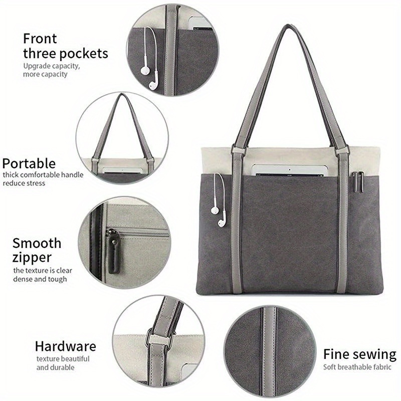 Canvas Zipper Pouch, 10-Inch Grey