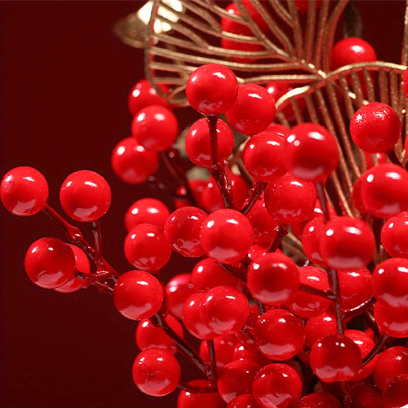 1pc 中国の新年の赤い果物の金の葉の幸運の果物のシミュレーションの花、ホテルのリビングルームの偽の花の装飾、新築祝いの結婚式の装飾、春の家の装飾